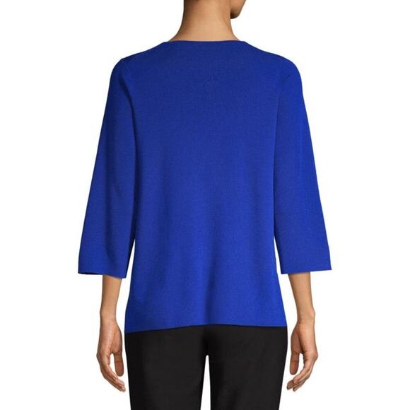 Eileen Fisher 3/4 V Neck Superfine Merino Wool Sweater Sz Small Luxury Minimal - Picture 2 of 15